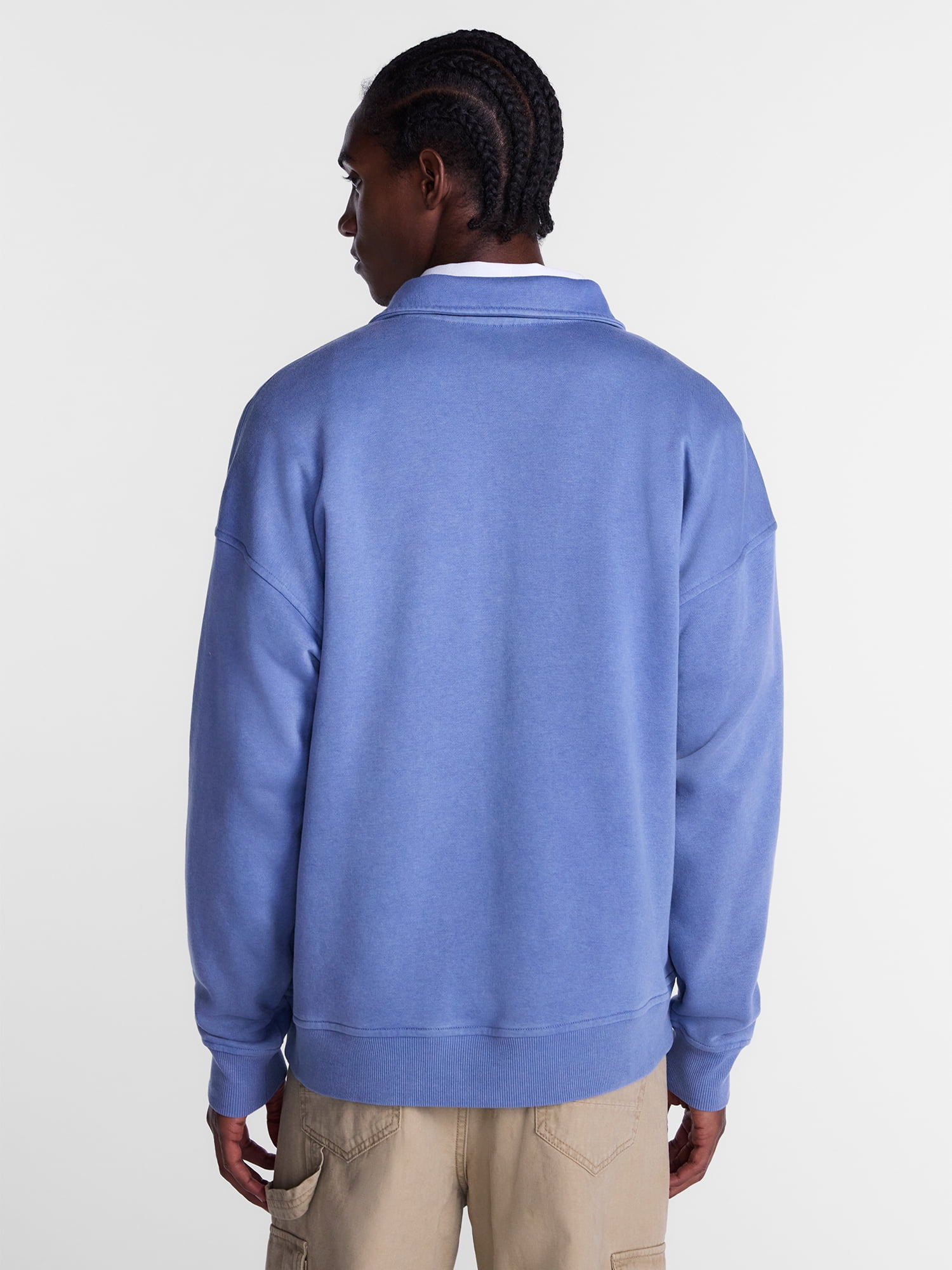 No Boundaries Boxy Fit Quarter Zip Fleece Sweatshirt with Long Sleeves, Men's XS-4XLT