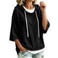 thumbnail image 6 of VSSSJ Women's 3/4 Sleeve Hooded Sweatshirt Loose Fit Batwing Sleeve Ribbed Textured Lightweight Fall Casual Pullover Shirt Tops L, 6 of 8