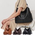 thumbnail image 1 of Conjunto de bolso de dos piezas para mujer - Bolso de hombro y bolso de hombro de cuero encerado al aceite de gran capacidad | Negro, Marrón, Café | 13,78 x 11,81 x 5,12 pulgadas | Diseño duradero y, 1 of 6