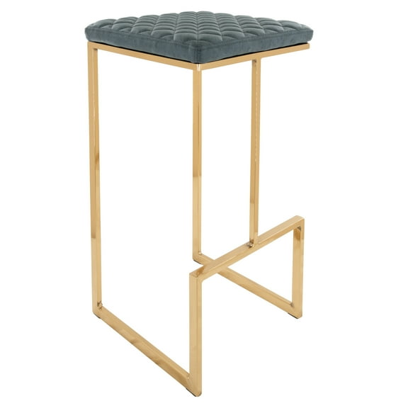 Bar Stools for Kitchen Island - Modern Quilted Leather Stool with Gold Frame - Set of 2