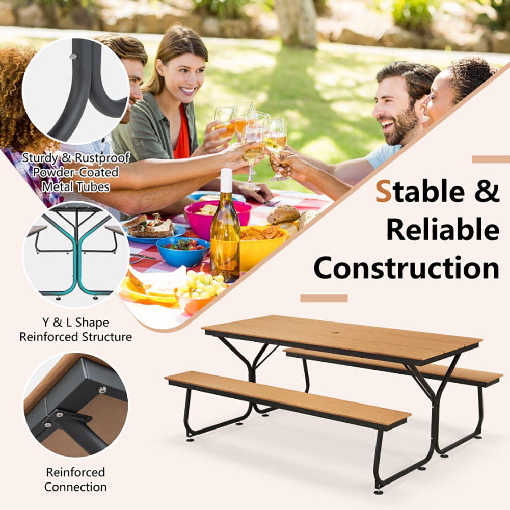 Aimee Lii 6 Feet Outdoor Picnic Table Bench Set for 6-8 People, Outdoor Dining Chairs, Brown