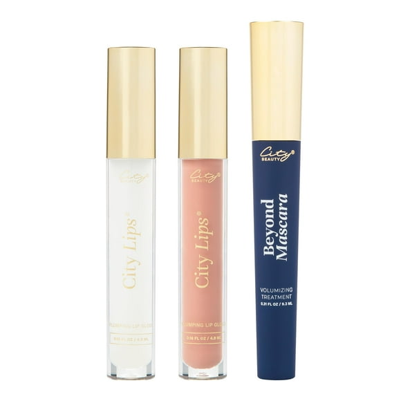 City Beauty Lips & Lash - City Lips Clear 0.16oz, City Lips Pink Nude 0.16oz, Beyond Mascara 0.31oz - Plumping Lip Gloss & Volumizing Mascara: Hydrate, Volumize, Nourish