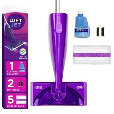 WetJet Floor Mop Starter Kit (1 Spray Mop, 5 Mopping Pads, 1 Floor Cleaner Liquid Solution)
