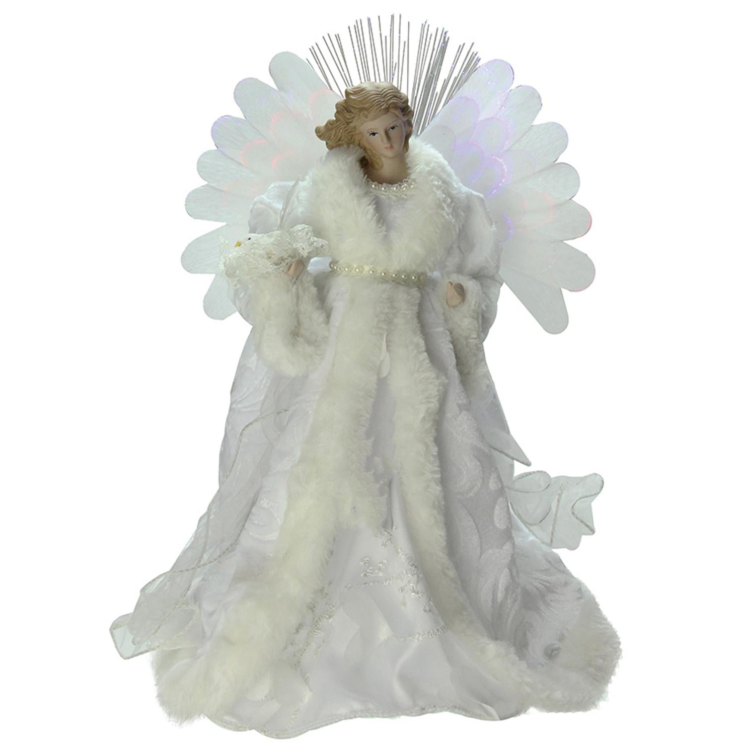 13" Lighted Fiber Optic Angel with White Gown Christmas Tree Topper