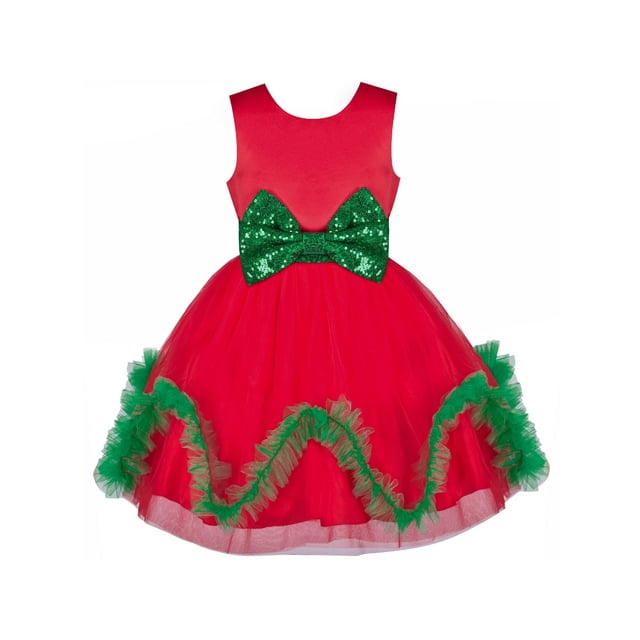 Robe Fille Noël Fêtes Ourlet Ondulé Rouge Fête du Nouvel An 7 Ans