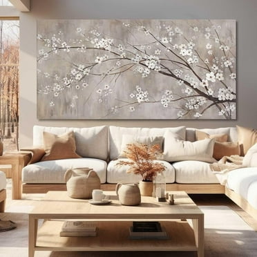White Wall Decor Flower Wall Art Canvas Prints Wall Decorations Plum Blossom Modern Artwork Floral Wall Pictures for Bedroom Dining Room Living Room 24”x48”