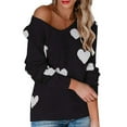 thumbnail image 4 of DailyTrove Women's Heart Print Knit Sweater, Long Sleeve, Casual Garden & Brunch Wear, Soft Cotton Blend, Contrast Hem, Plus Size Friendly, 4 of 6