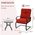 thumbnail image 3 of SOLAURA 3-Piece Outdoor Bistro Sets Patio Metal Spring Chairs and Coffee Table Set with Red Cushions, 3 of 7