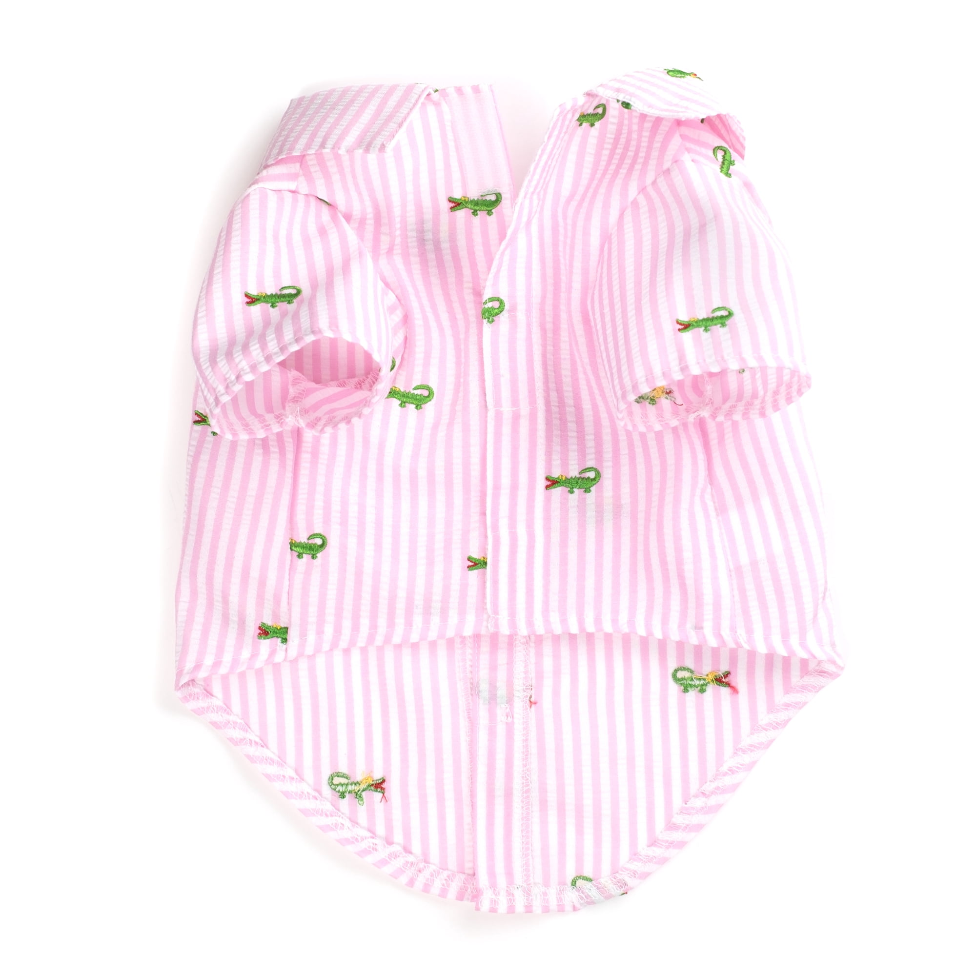 The Worthy Dog Embroidered Alligator Stripe Seersucker Button Up Look Pet Shirt