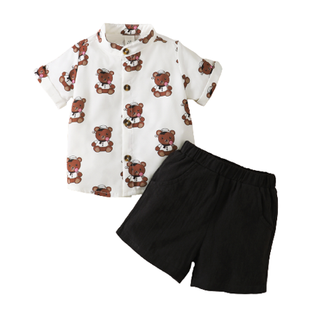 

Mikrdoo 12-18 Months Infant Baby Boys Outfits For Summer Bear Buttons Shirts Shorts 2Pcs Clothes Set White