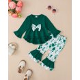 thumbnail image 2 of 4T Baby Girls Clothes 5T Girls 2PCS Outfits Set Flower Print Toddler Girls Long Sleeve Top Pants Set Dark Green, 2 of 9