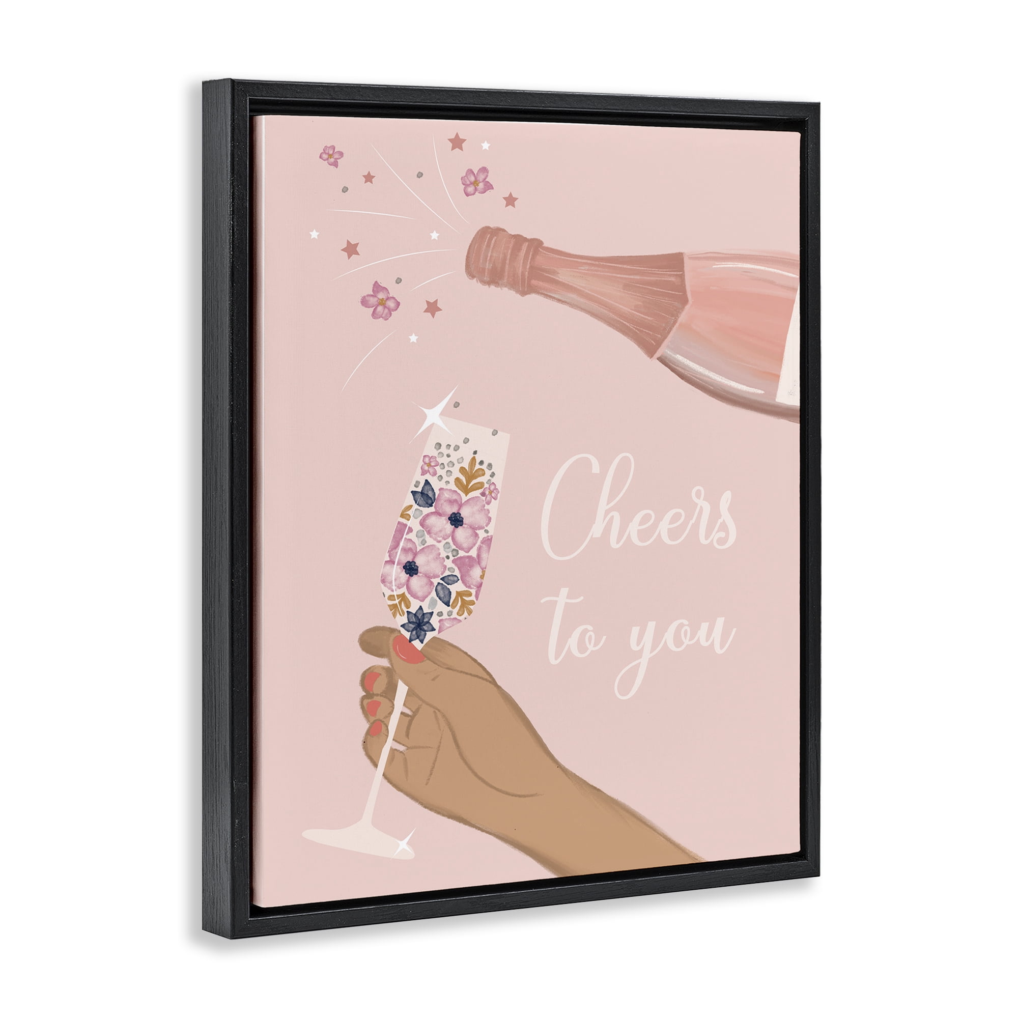 Stupell Industries Cheers To You Champagne Food & Beverage Painting Black Floater Framed Art Print Wall Art, 25 x 31