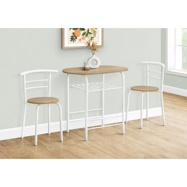Monarch Specialties Dining Table Set, 3pcs Set, Small, 32" L, Kitchen, Metal, Laminate, Natural, White, Contemporary, Modern