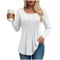 thumbnail image 4 of vigerkar Womens Long Length Sleeve Tops Casual Crew Neck T Shirt Pleated Loose Fit Blouses (White, S), 4 of 7