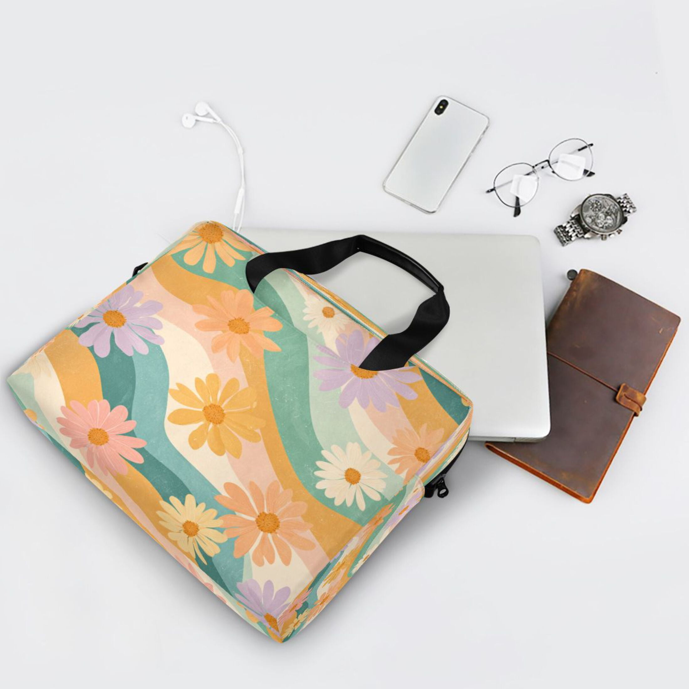 Laptop Bag Laptop Briefcase 15.7 x 3 x 11.8 Inches Laptop Bag Briefcases Laptop Storage Travel Laptop Bag Work Laptop Bag Colorful Chrysanthemums Seamless