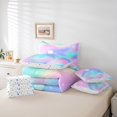 thumbnail image 4 of Ombre Laser Twin Bedding Sets, Shiny Stars Pearl Comforter Set, Gradient Glitter Print Room Decor (Comforter+Fitted+Flat Sheet+2 Pillowcases+2 Throw Pillow Covers) 7 Pieces Bed Set, 4 of 5