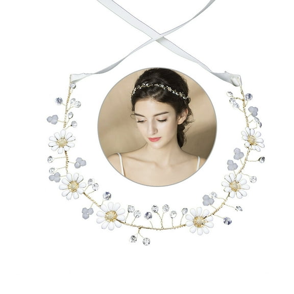 MLINS Elegant Golden Crystal Hair Band with Realistic Flowers for Bridal Headwear and Special Occasions 9.5cm