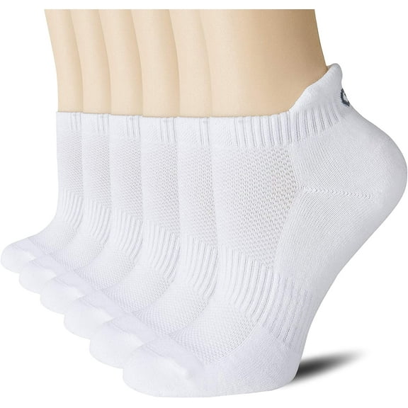 CS CELERSPORT 6 Pairs Ankle Athletic Running Socks Low Cut Sports Tab Socks for Men and Women Small White (6 Pairs)