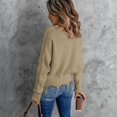 thumbnail image 4 of Women's Frayed Hem Crop Sweater V-Neck Long Sleeve Casual Pullover (Khaki, M), 4 of 5