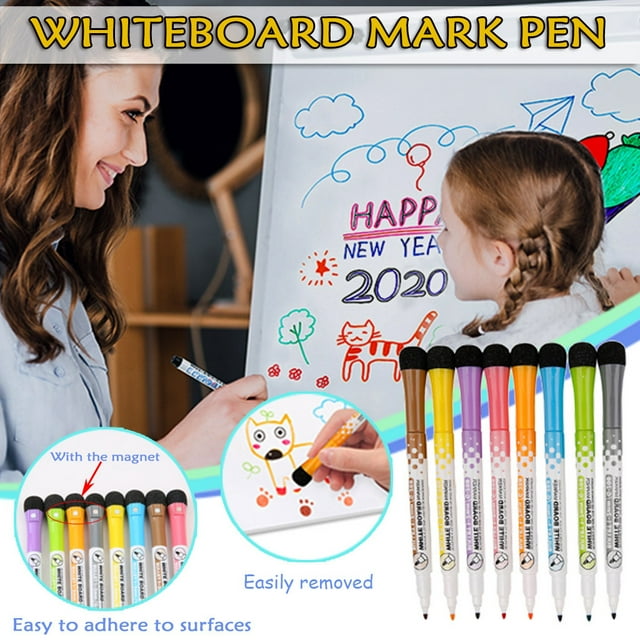 Fufafayo Whiteboard Markers, Dry Erase Markers with Magnetic Caps and Erasers, Fine Tip White Board Pens for Office, Study or Home, 8 Color Set of 2ml Pens, Magnetic Whiteboard Marker Set