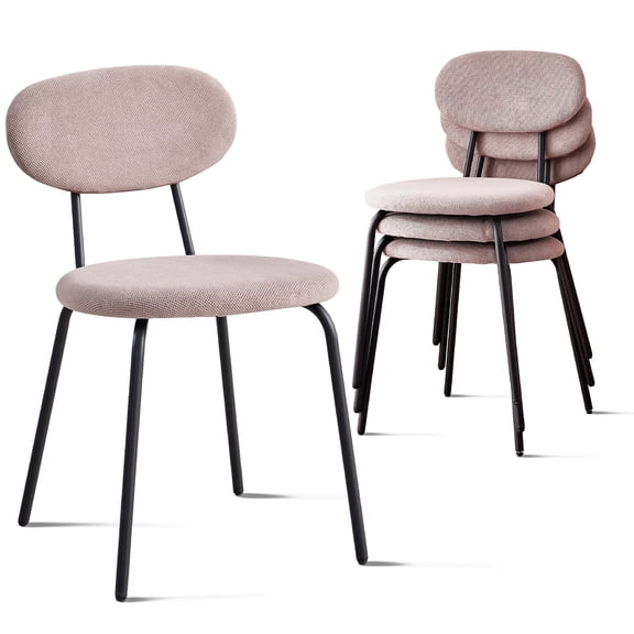 Stackable Dining Chairs Set of 4, Small Modern Kitchen Chair with Metal Legs, Space Saving Fabric Chairs for Apartment, Dining Living Room, Khaki