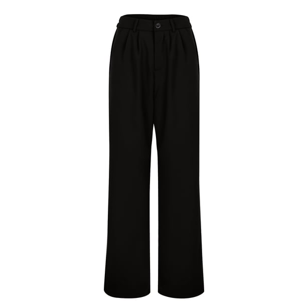 Pantalones anchos de color liso y cintura alta para mujer - Pantalones informales para el trabajo/aire libre - Tejido de poliéster - Tallas XS-XL
