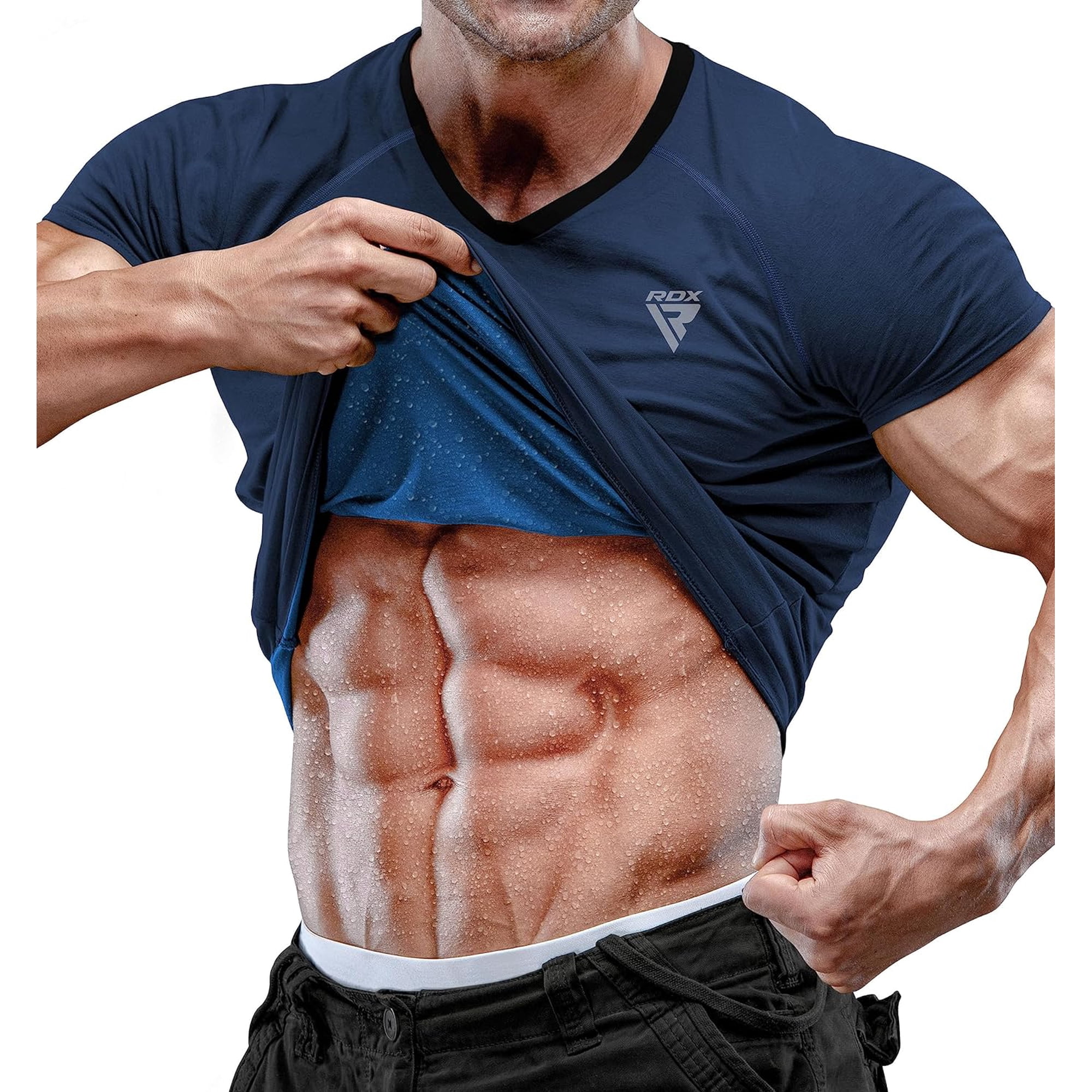 RDX Men's Sauna Shirt Heat Trapping Sweat Suit - REACH OEKO TEX 100 Certified T-Shirt - Gym Workout Fitness Tank Top Trimmer