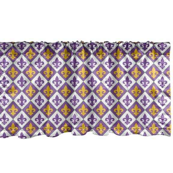 Ambesonne Fleur De Lis Window Valance, Rhombus Vivid Royal, 54" X 12", Purple Earth Yellow