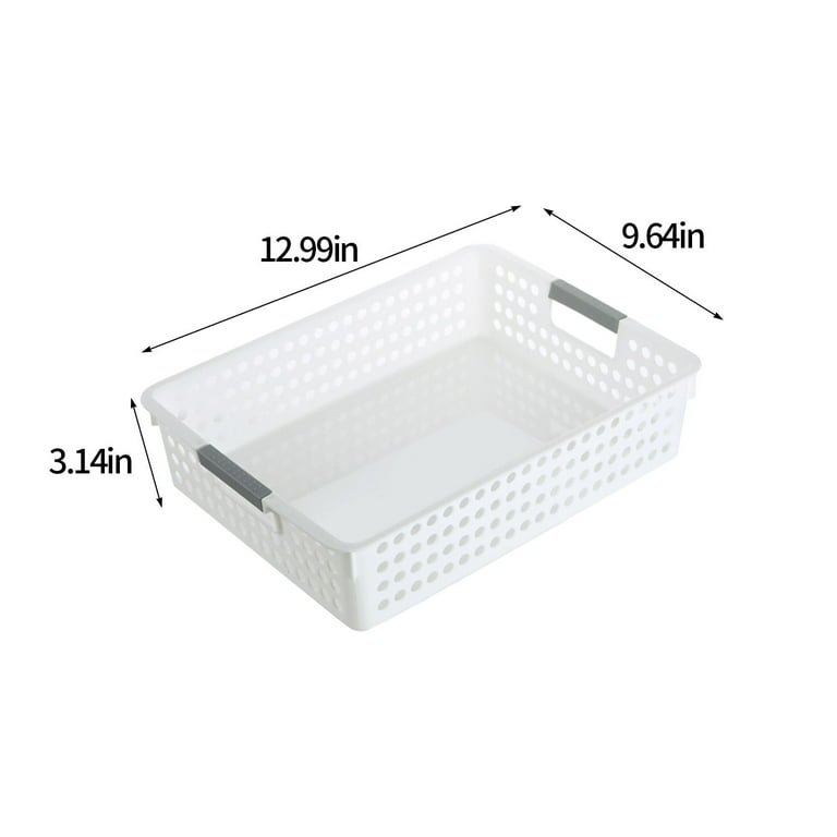 Lawei 8 Pack Large Plastic Storage Basket With Handle - 15 X 10 X 3 Inch Pantry Organizer Basket Bins Desktop Paper Storage Basket For Organization, Countertops, Cabinets, Bedrooms, Bathrooms