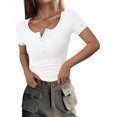 thumbnail image 1 of Camiseta PRETTYGARDEN 2025 Ajuste Slim con Cuello Henley acanalado Blanca S, 1 of 8