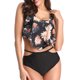 thumbnail image 2 of Traje de baño de 2 piezas con detalle de volantes - Conjunto de bikini de cintura alta con estampado floral negro 2XL, 2 of 5