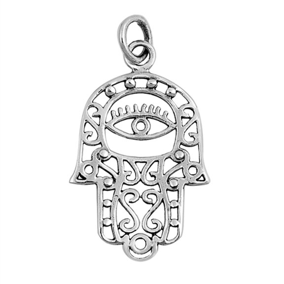 Sterling Silver Hamsa Hand Pendant Evil Eye Hand of God Filigree Swirl Charm 925 Jewelry Female