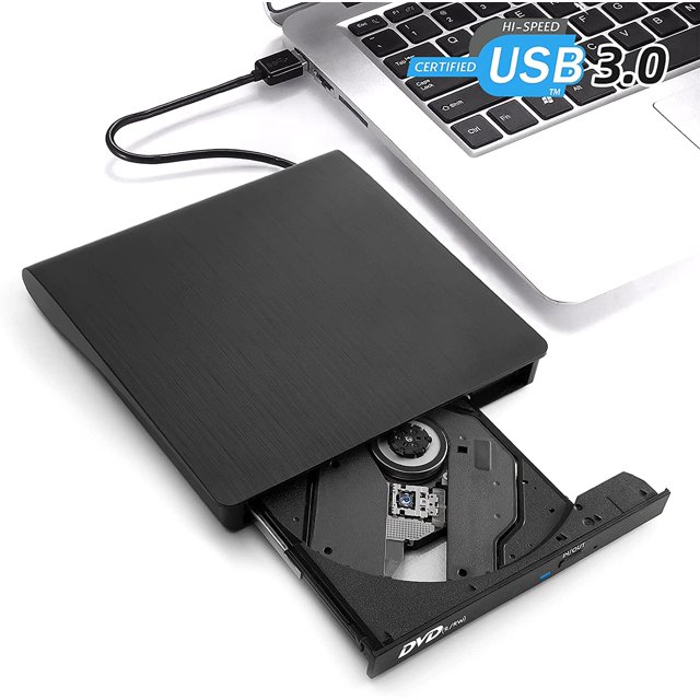 External DVD/CD Drive, USB 3.0 External DVD CD ROM Burner, Portable DVD Player with Type C Cord, CD RW Optical Drive, Compatible with Laptop Desktop PC Windows Linux OS Apple Mac (Black)