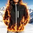thumbnail image 2 of AGWOLF Fuzzy Fleece Jackets for Women Long Sleeve Warm Teddy Coats Faux Shearling Shaggy Full Zip Jacket with Zipper Pockets Black M, 2 of 9