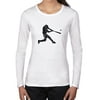 Baseball Player Hitting Ball Silhouette Graphic Women's Long Sleeve Grey T-Shirt