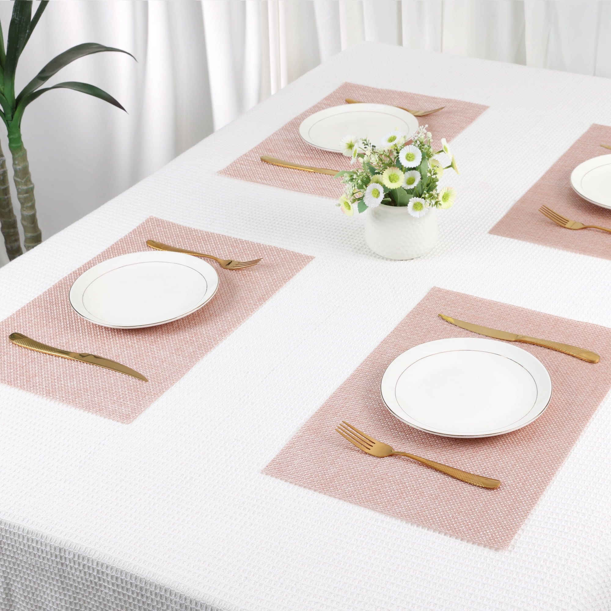Unique Bargains Placemats Set of 6 Washable Placemats for Dining Table Decor Pink