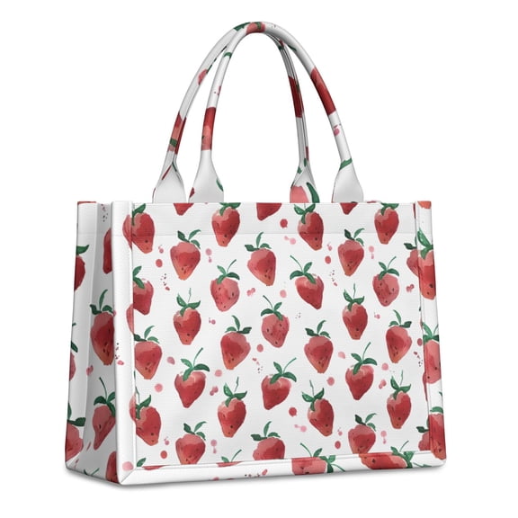 Large Capacity Tote Bag,Strawberry Plants Fruit Watercolor Handbag Fashion Luxury Tote Bag,15.7"x13"x 5.1" Inches,Laptop Compatible