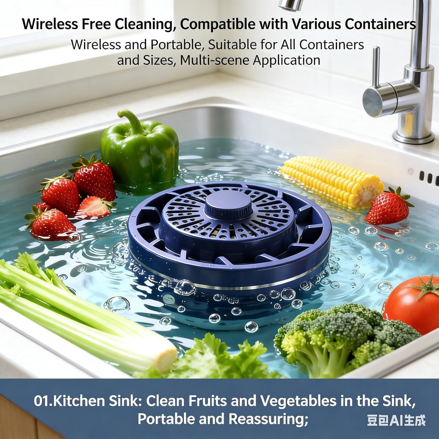 PuriProduce Fruit and Vegetable Cleaner, Wireless Portable Produce Purifier Device, Efficient Washing Machine for Home Kitchen Food Cleaning (White)
