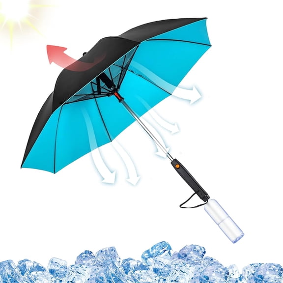 3 in 1 Umbrella with Fan, Portable Misting Fan Umbrella With UV Protection, Mist Spray Umbrella for Summer Cooling, Golf, Walking, USB Rechargeable & Battery Powered (Sky Blue Battery)