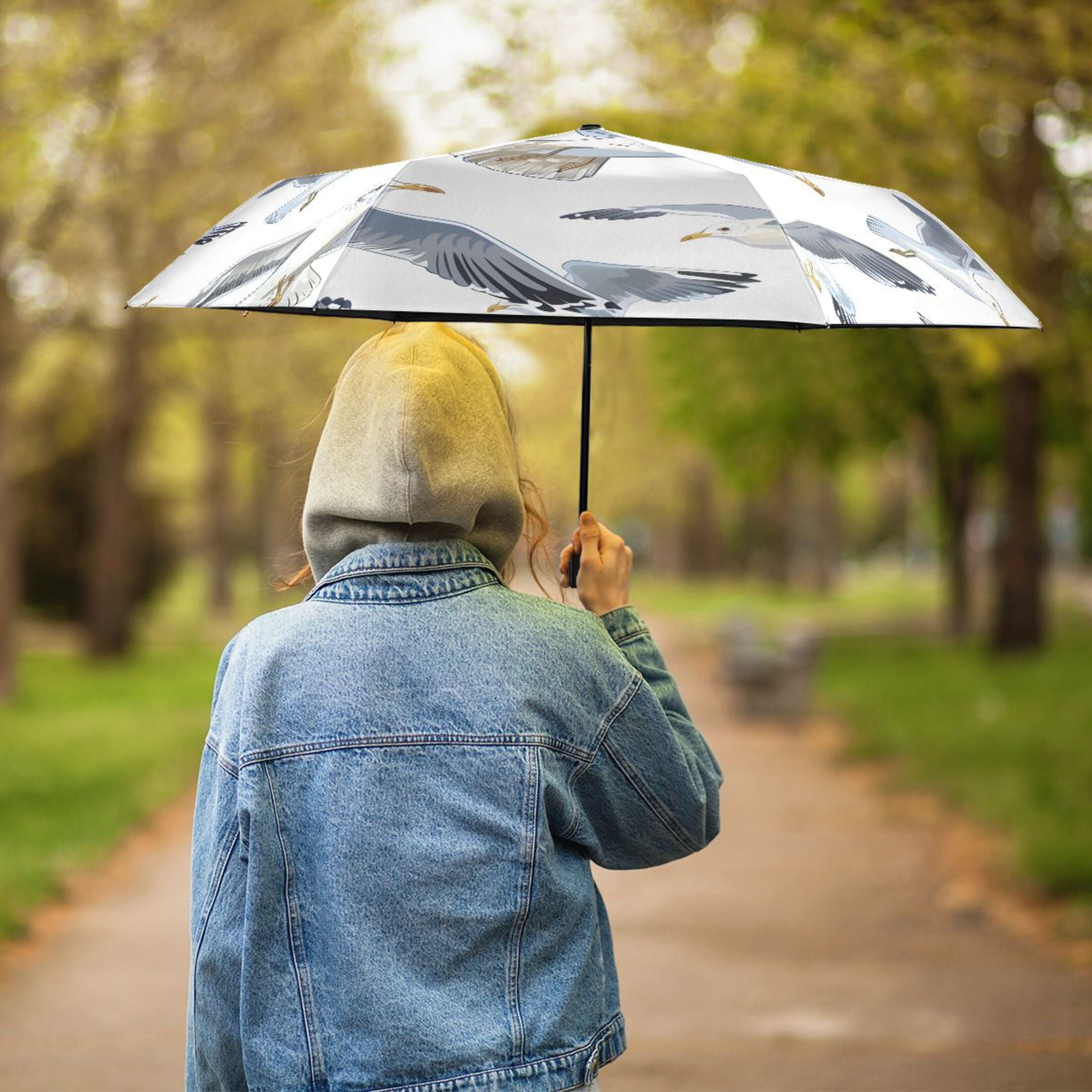 Compact Sun Umbrella Windproof Travel Umbrellas for Rain Strong Portable UV Protection Seagulls Flying