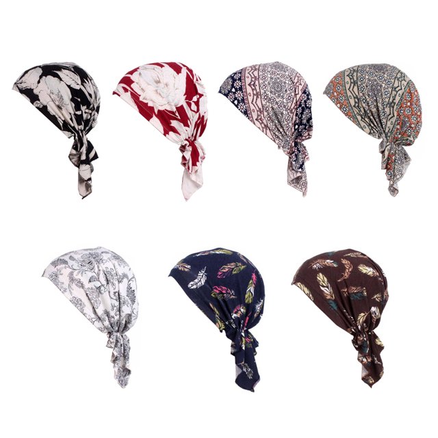 stanreset Fashion Print Flowers Women Inner Hijabs Cap Muslim Ruffle Chemo Hat Type10 NO10