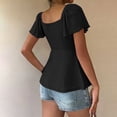 thumbnail image 5 of POIUYTR Women Summer Vacation Eyelet Shirts Casual Pleated V Neck Short Sleeve Blouses Travel Trendy Soft Comfy Ruffle Hem Tops, 5 of 6