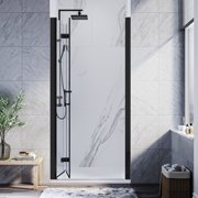 Sunny Shower Bifold Pivot Swing Frameless Shower Door in Black 34 in.W x 72 in.H