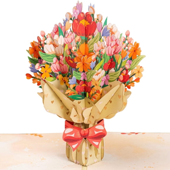 Paper Love 3D Flower Bouquet Pop Up Card, Gift for Birthday, Wedding, Anniversary, Thank You, Get Well, All Occasion or Just Because - Oversized 10" x 7" Cover - Includes Envelope and Note Tag