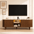 thumbnail image 3 of Doyolan Mid-Century Modern TV Stand for TVs up to 70”, Wood TV Console with LED Light,Power Outlet and Storage, Curved Edge Television Stand, Entertainment Center for Living Room Bedroom,Walnut, 3 of 7
