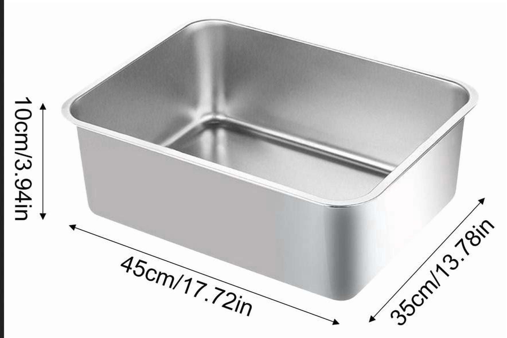 Stainless Steel Cat Litter Box with High Sides, Extra Large Open Metal Litter Pan, Easy to Clean, Rust Proof, Non Stick, Non Slip Rubber Feets (17.8"L x 13.8"W x 4"H)