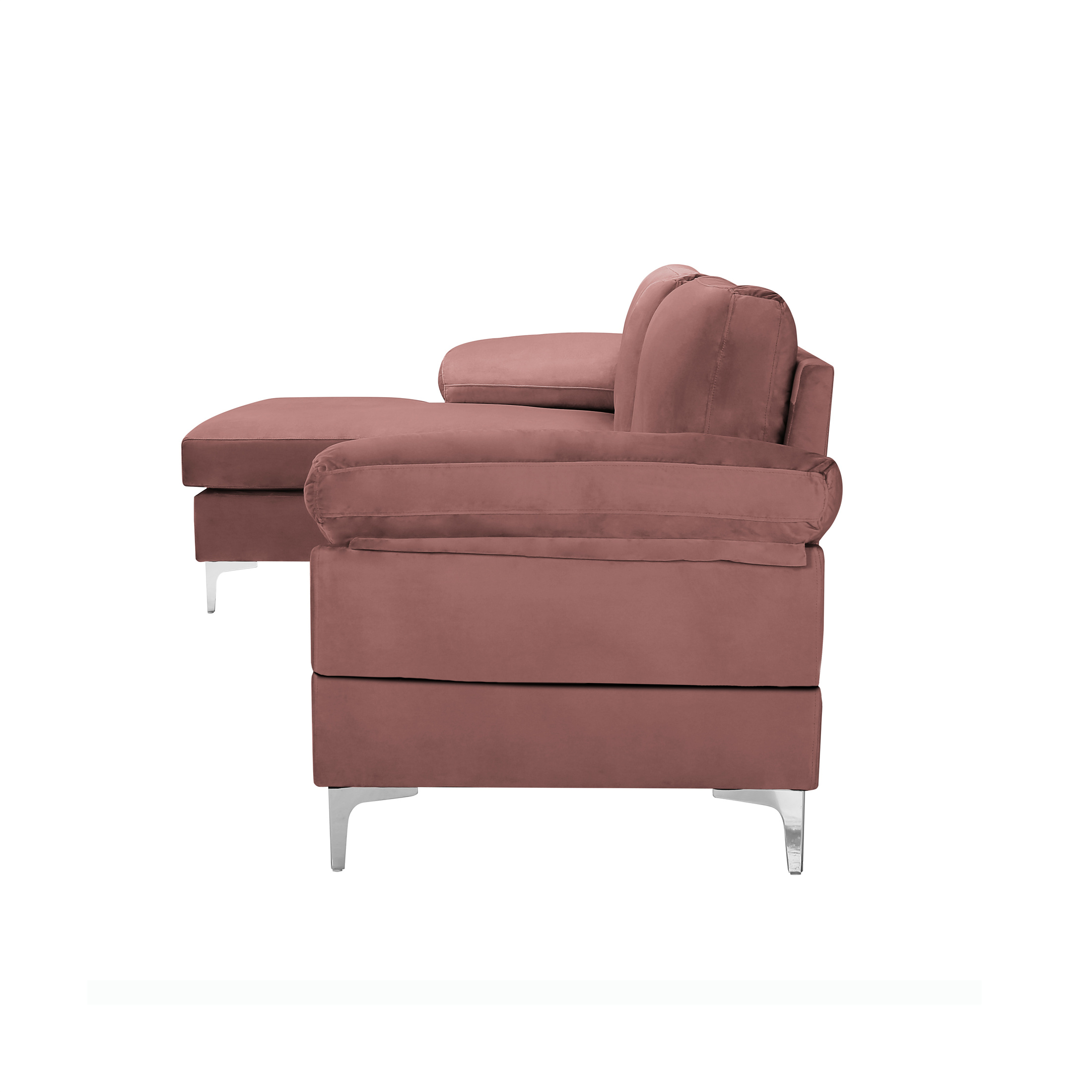 Aukfa 102" Wide Velvet Sectional Couch with Chaise for Living Room, Pink