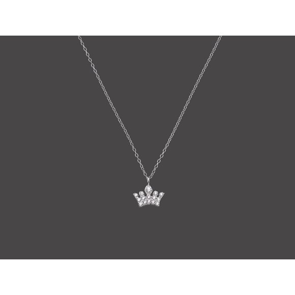Thea 925 Sterling Silver Crown Pendant Necklace with White Cubic Zirconia & Anti-Tarnish E-Coat – 45 cm Chain – Women’s Elegant Gift Jewellery