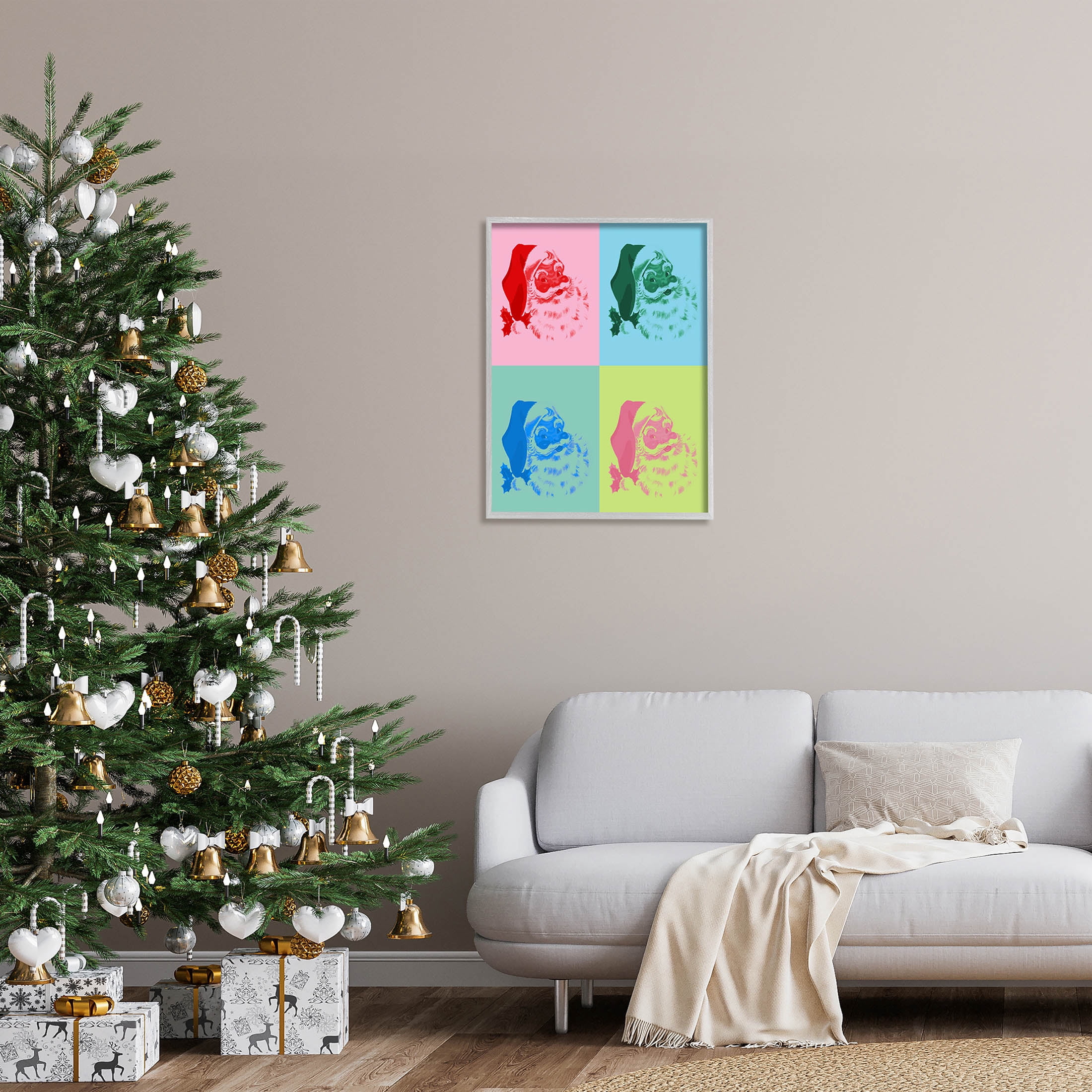 Pop Style Christmas Santa Holiday Graphic Art Gray Framed Art Print Wall Art
