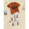thumbnail image 3 of Suealasg Kids Little Girl Western Outfits Short Sleeve T-Shirt + Cow Print Flare Pants Set 2Pcs Toddler Summer Clothes Set, 3 of 9